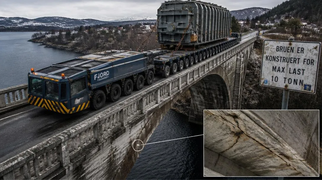 100 ton tung transport misstänks ha skadat Strömsundsbron