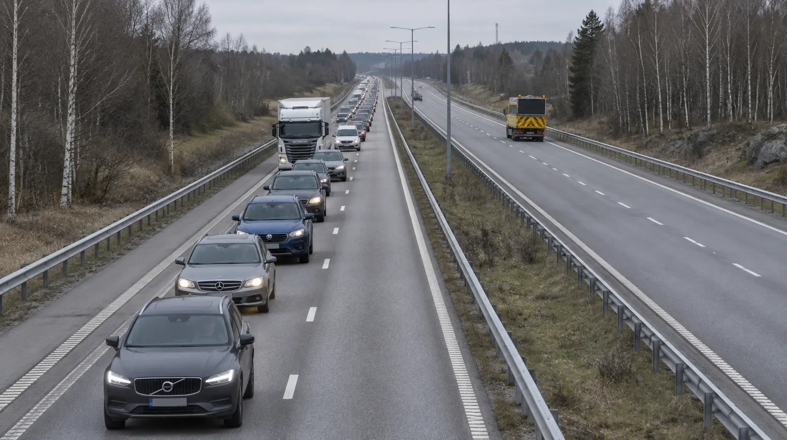 Flera fordon i krock på E4 vid Järva krog, långa köer mot Uppsala