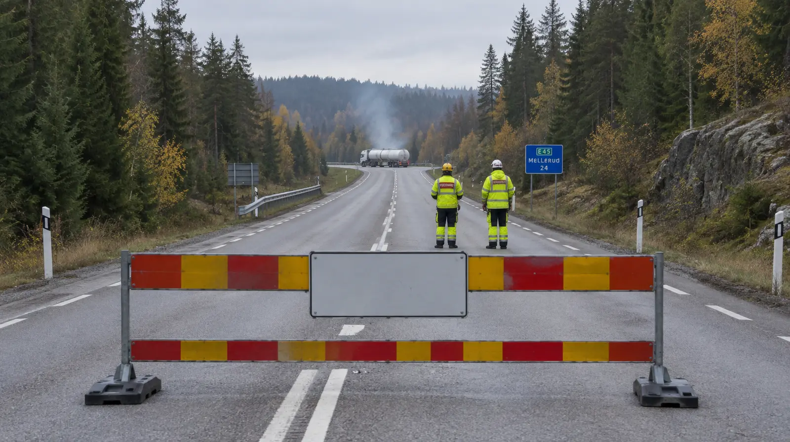 Lastbil med svavelsyra läckte giftig gas på E45