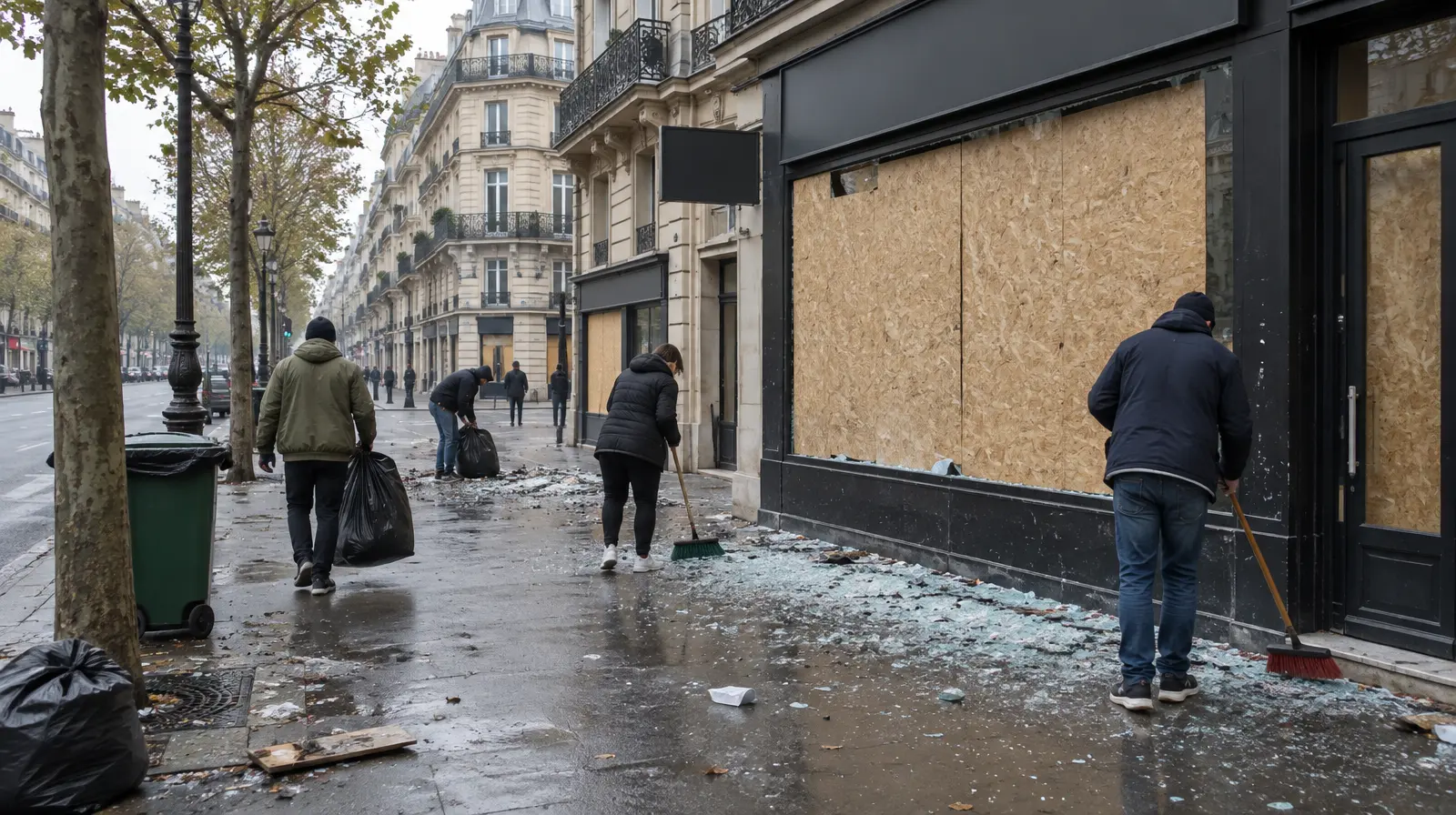 Parisbor röjer efter protestkaoset: "Vem ska betala?"