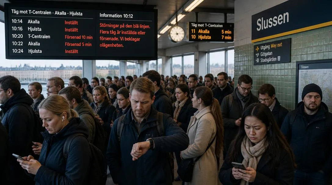 Trasigt tåg stoppade tunnelbanan vid Slussen under morgonrusningen